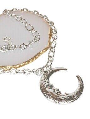 Chunky Silver Necklace Moon Pendant Whimsigoth 90s Fairy Gothic Alt Punk Boho